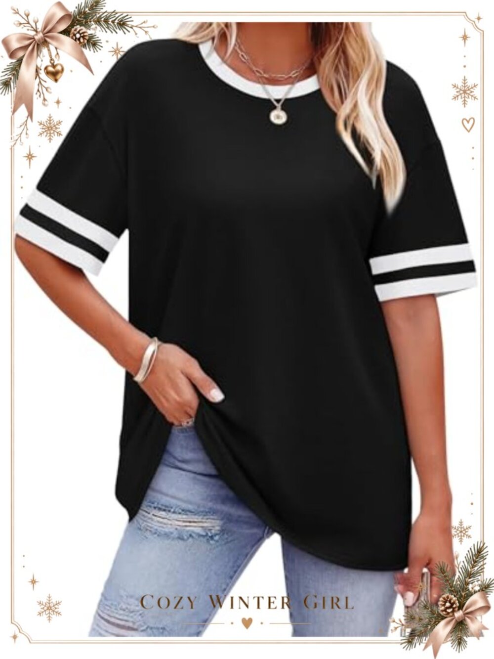 Womens Oversized Loose Fit Short Sleeve Tee Crew Neck Summer Top